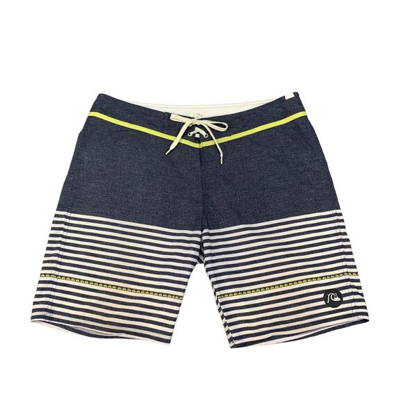 Quiksilver Board Shorts Mens 34 Navy Dry Flight Striped Drawstring Beach Surfing - Picture 1 of 13
